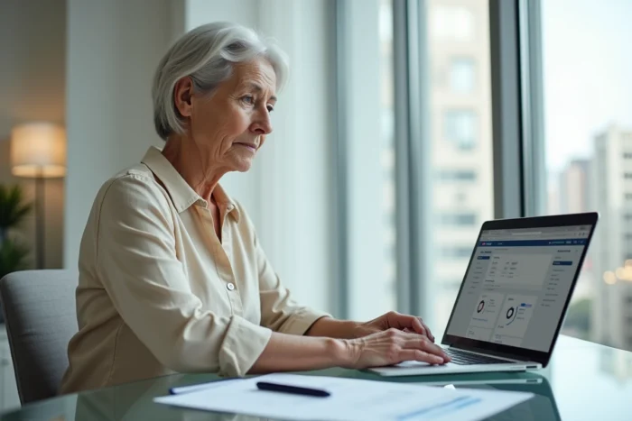 Femme accédant à son espace client Direct Assurance sur ordinateur pour télécharger son relevé d'information
