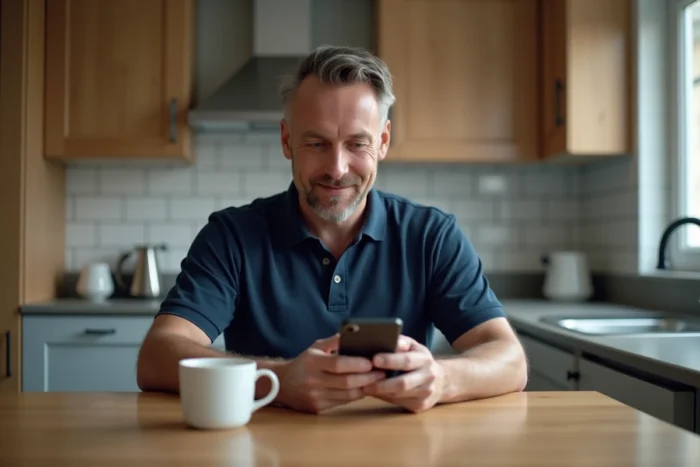 Homme utilisant son smartphone pour accéder à son relevé d'information assurance auto en ligne
